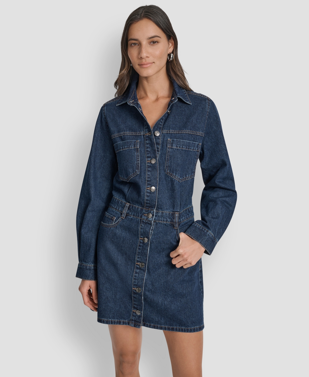 Dkny Jeans Women's Button-down Long-sleeve Denim Dress In Blue