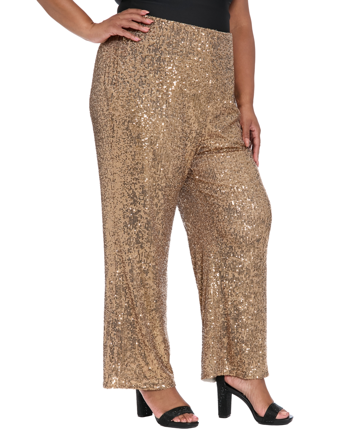 Muse Plus Size Sequined Pull-on Pants In Gold