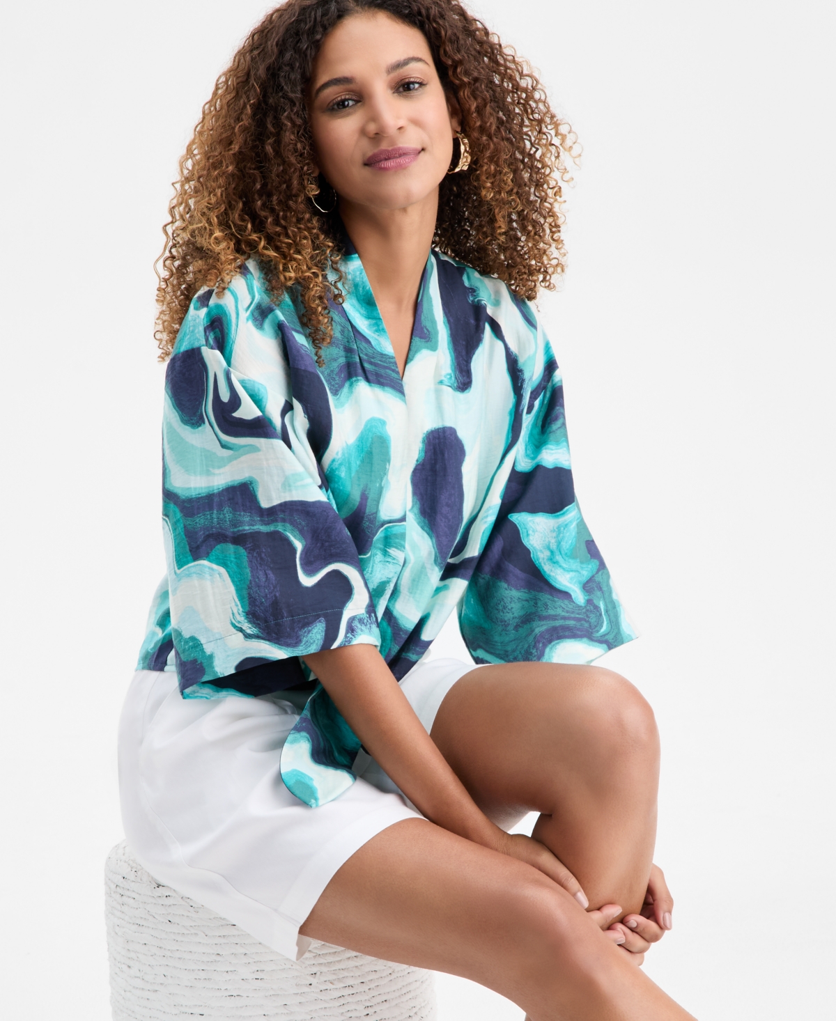 I.n.c. International Concepts Women's Printed Tie-Hem Top, Macy's Exclusive