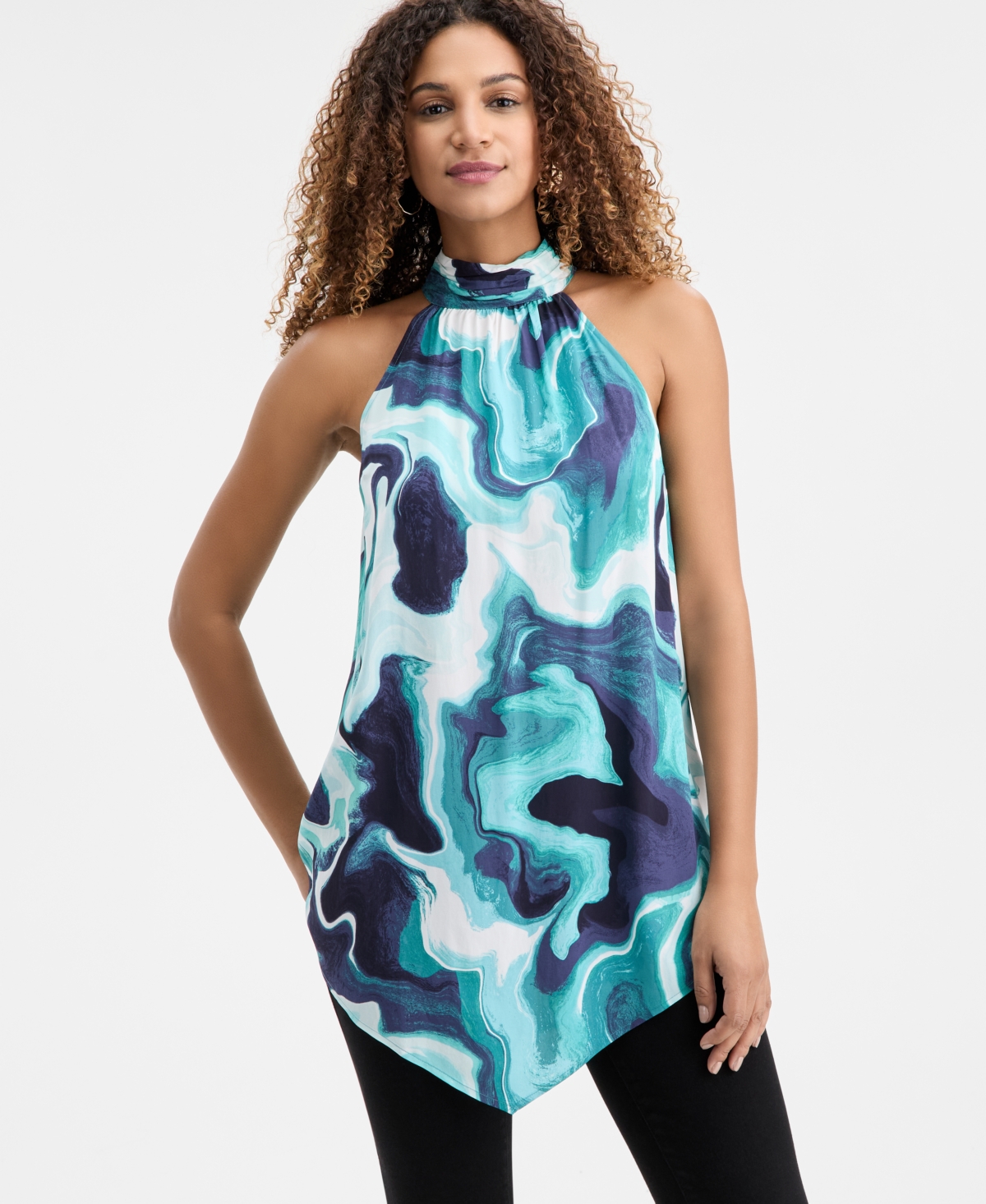 Inc International Concepts Women's Printed Point-hem Halter Top, Macy's Exclusive
