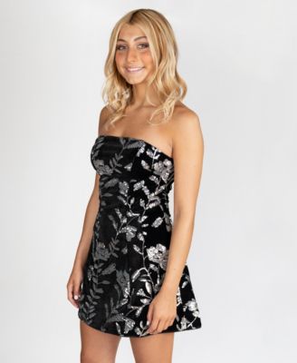Juniors' Velvet Sequin Strapless Tube Mini Dress