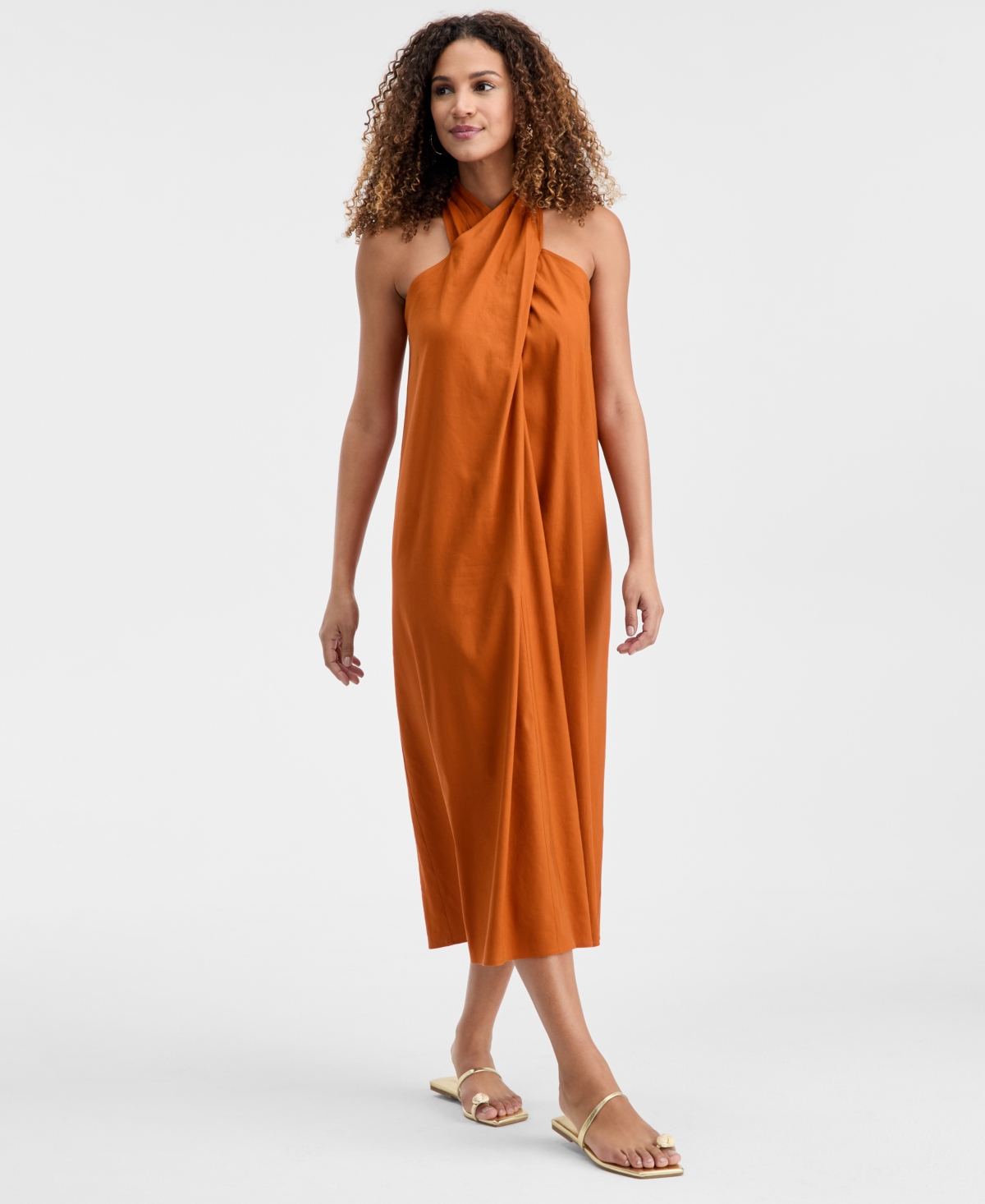 Inc International Concepts Women's Crossover Halter Maxi Dress, Macy's Exclusive In Orange