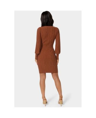 Women's Square Neck Long Sleeve Cable Sweater Dress
