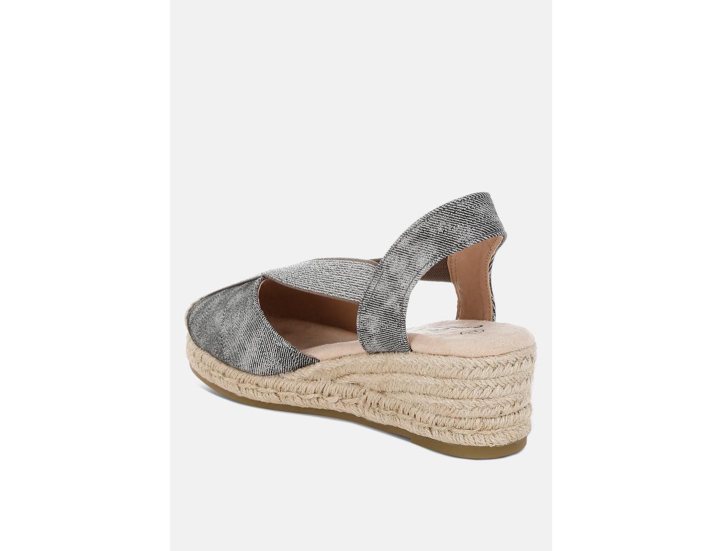 Женские сандалии London Rag Port Side Metallic Woven Espadrille Wedges, цвет: Чёрный джинсовая искусственная кожа — фото 4