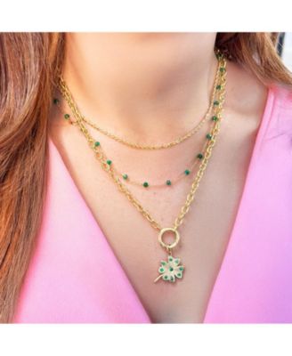 Emerald Bead Chain Necklace 14K Gold