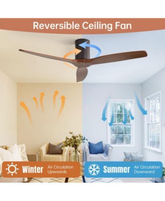 52-inch Modern Brown 3-Blade Flush Mount Fans Supports Remote Control 6-Speed Arbitrary Adjustment and Timing Function