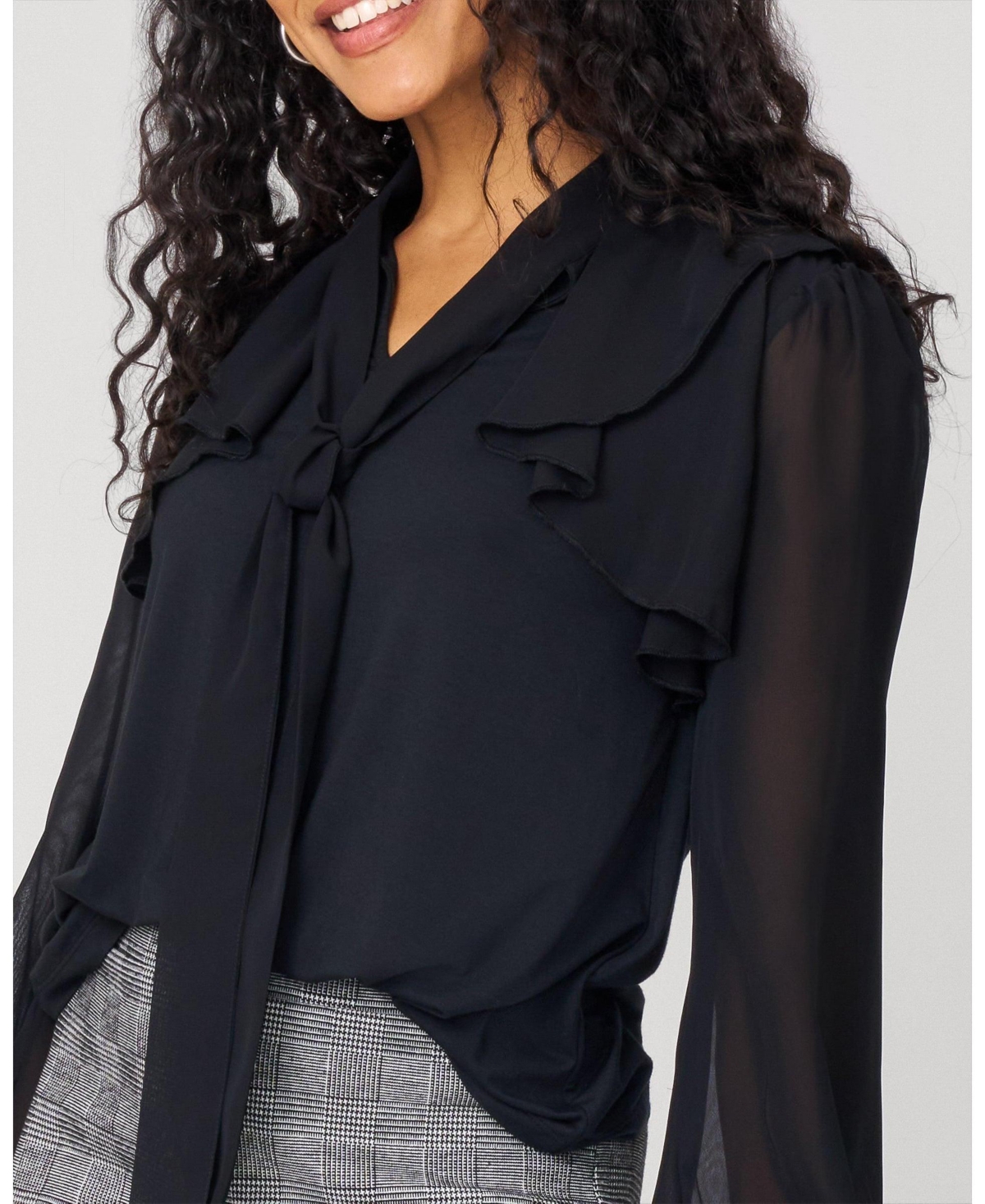 Cable & Gauge Women's Romantic Bow Tie Neck Top