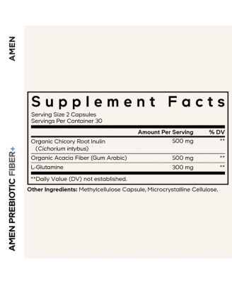 Amen Prebiotic Fiber Supplement - Acacia & Chicory Inulin Fiber, L-Glutamine - Digestive Support - , Non-GMO - 60 Capsules