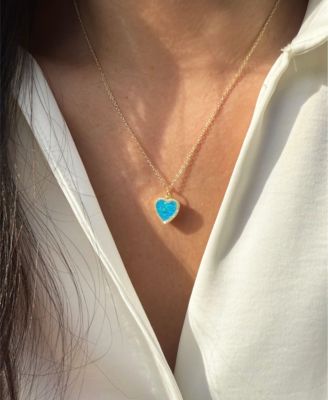 Heart Necklace with Lab-Grown Opal in Plated Sterling