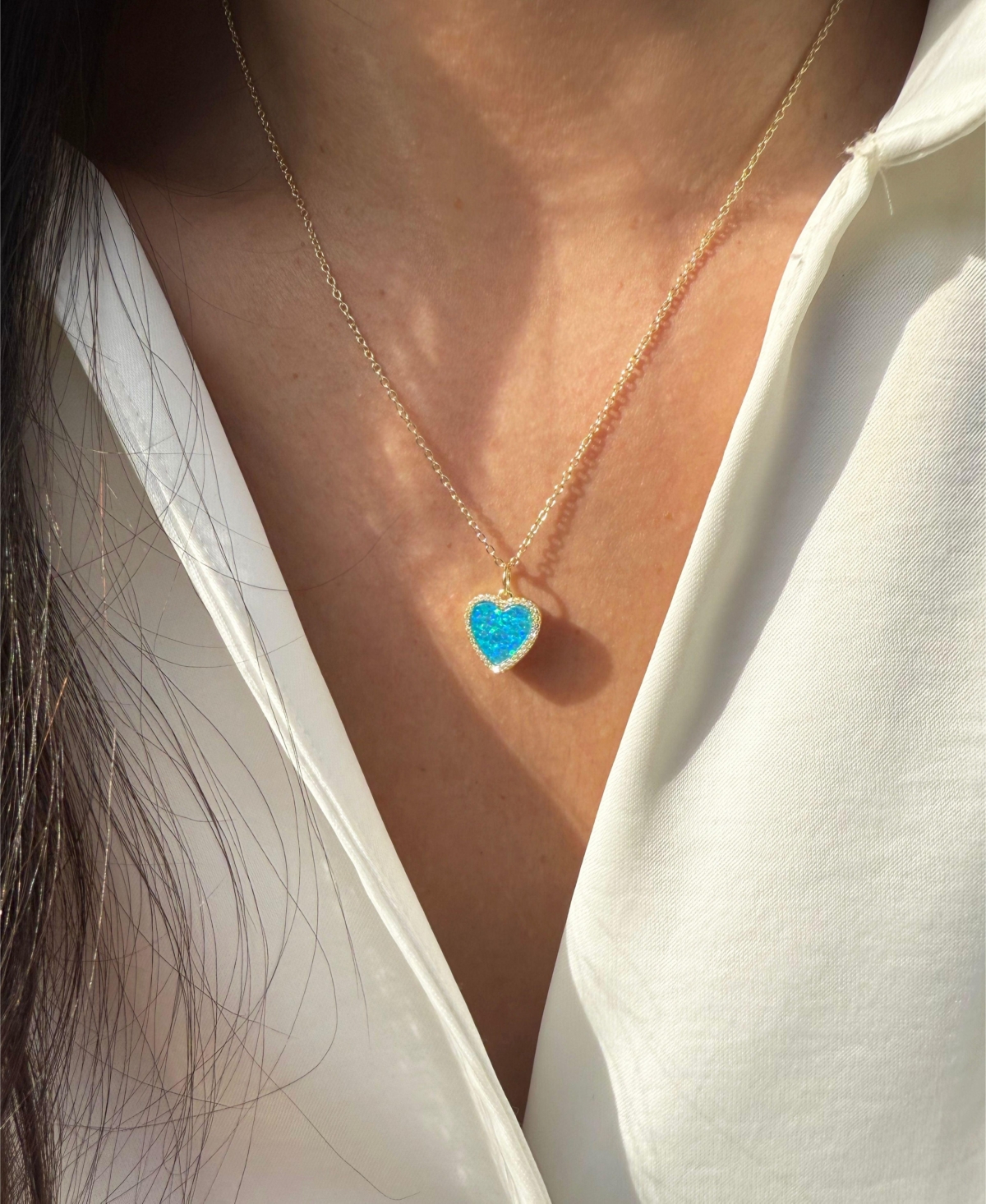 Kamaria Heart Necklace with Lab-Grown Opal 14k Gold Plated Sterling Silver