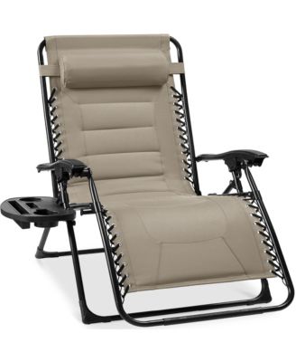Oversized Padded Zero Gravity Chair, Folding Outdoor Patio Recliner with Side Tray