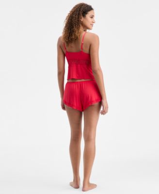 Women's Knit Lace-Trim Short Pajama Set, Exclusively at Macy's