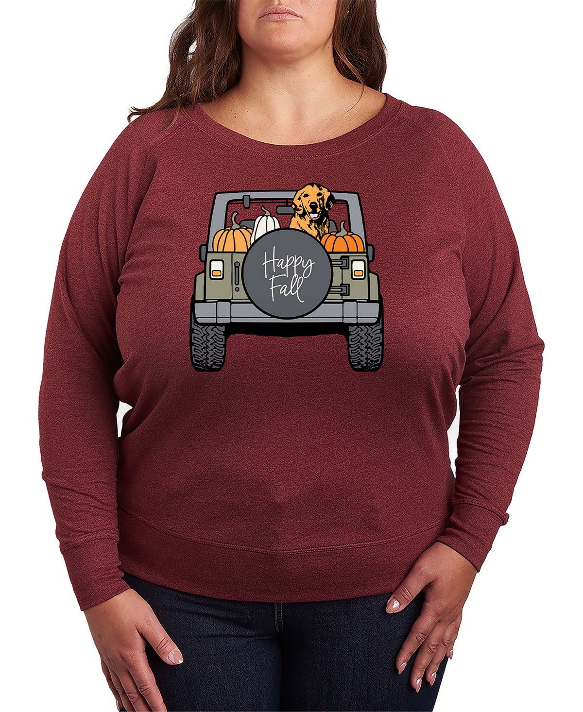 Hybrid Apparel Fall Dog In Pumpkin Truck Women's French Terry Long Sleeve Shirt In Red