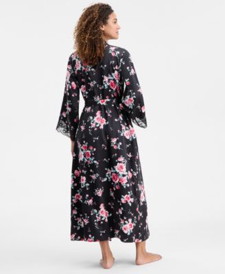 Women's Printed Lace Trim Shawl Collar Robe, Created for Macy's
