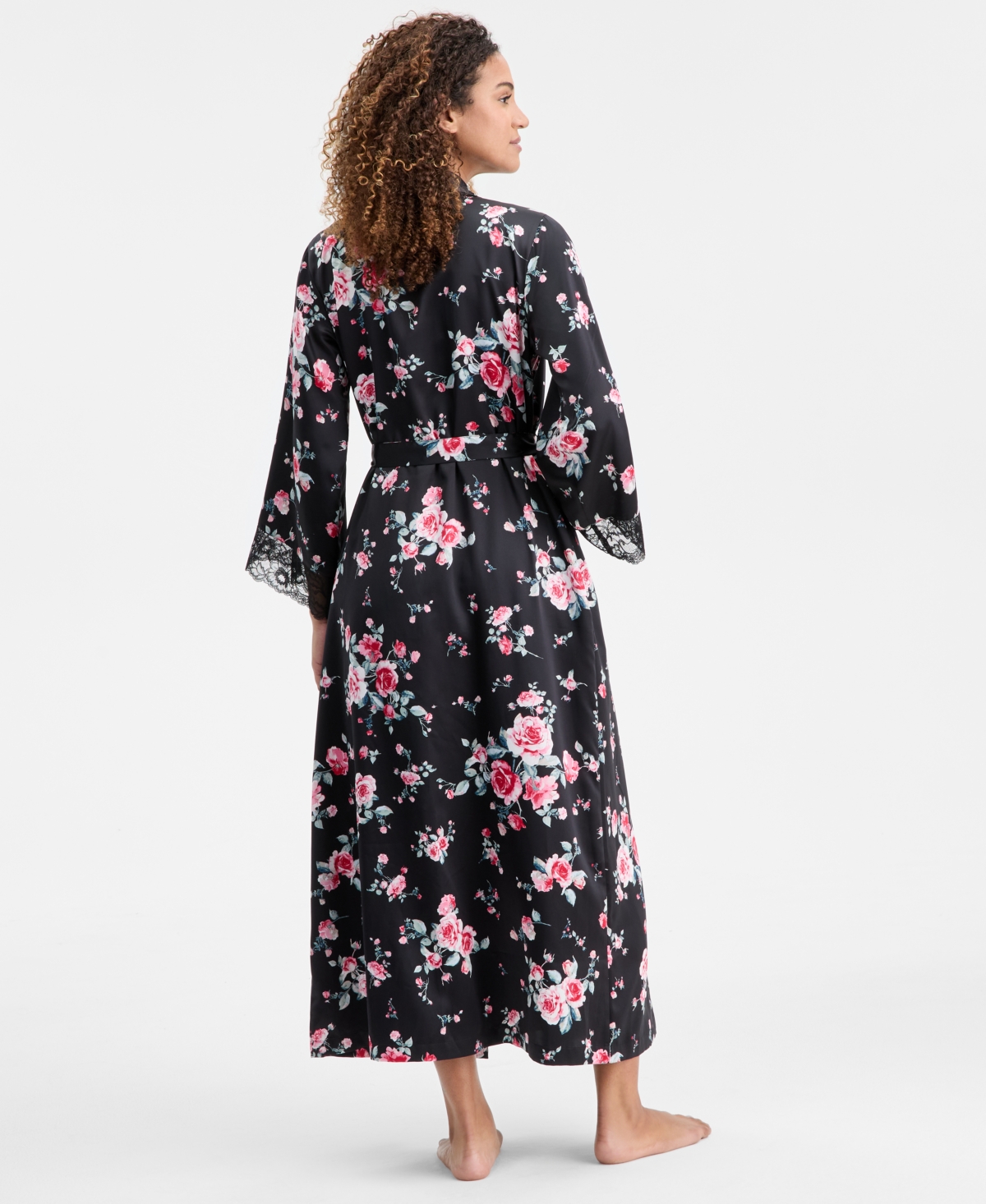 I.n.c. International Concepts Women's Printed Lace Trim Shawl Collar Robe, Created for Macy's