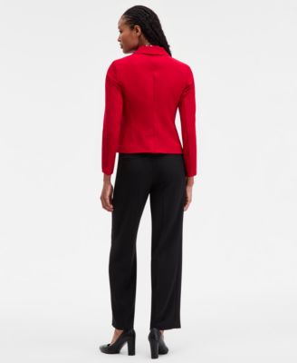 Women's Stretch Crepe Three-Button Jacket, Floral-Print Pleated-Shoulder Blouse & Stretch Crepe Wide-Leg Pants