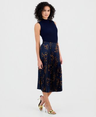 Women's Printed Pull-On Pleated Midi Skirt