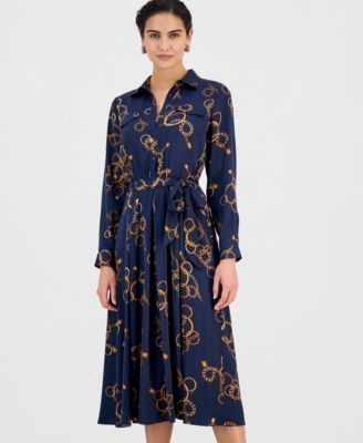 Women's Printed Belted Midi Dress