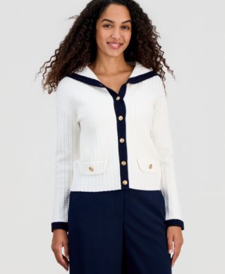 Women's Sailor-Collar Tipped Cardigan