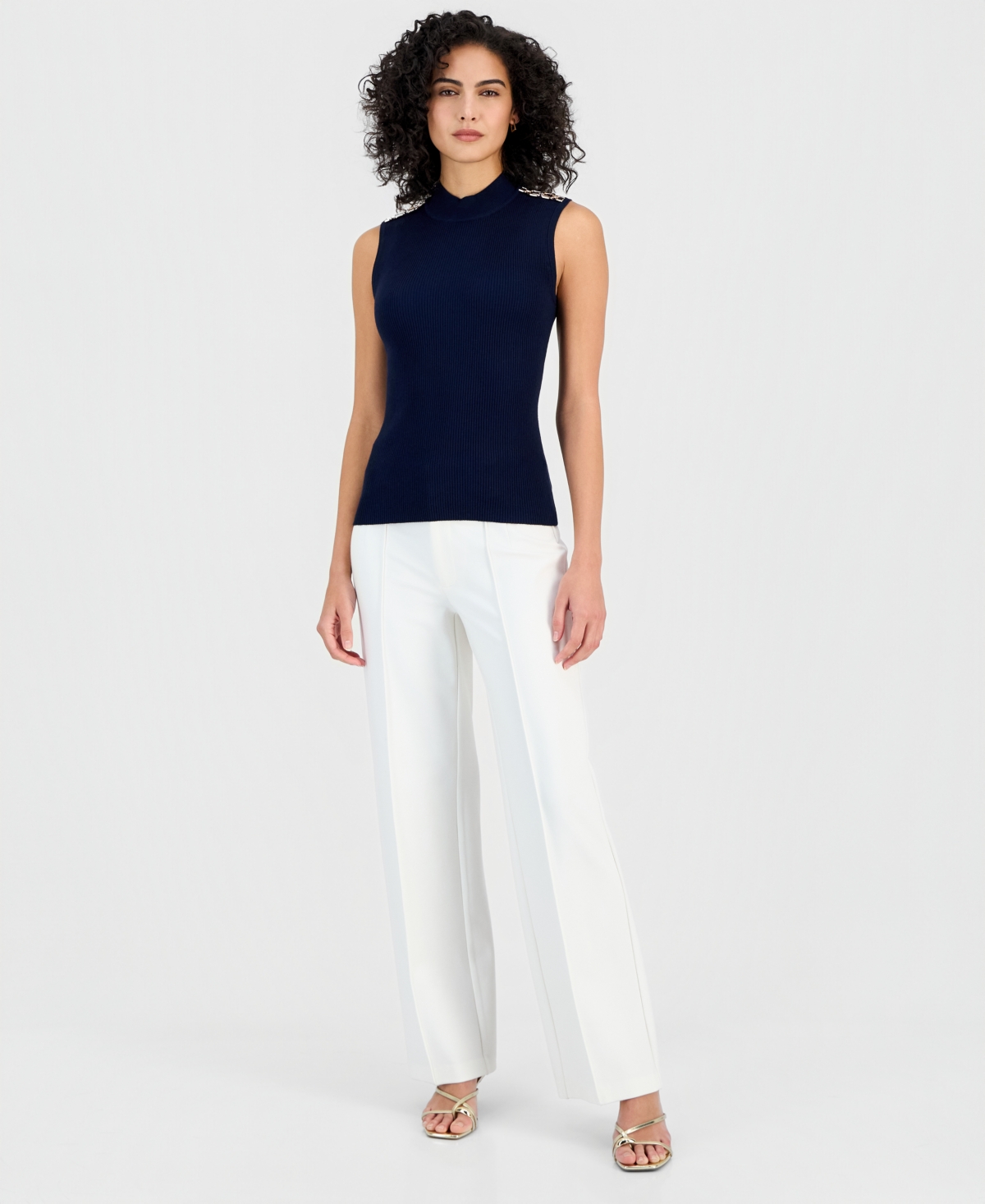 T Tahari Women's Sleeveless Mock-Neck Sweater