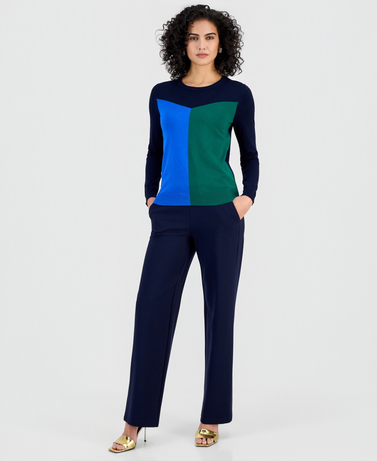 T Tahari Women's Colorblocked Crewneck Sweater