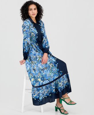 Women's Printed Button-Front Maxi Dress