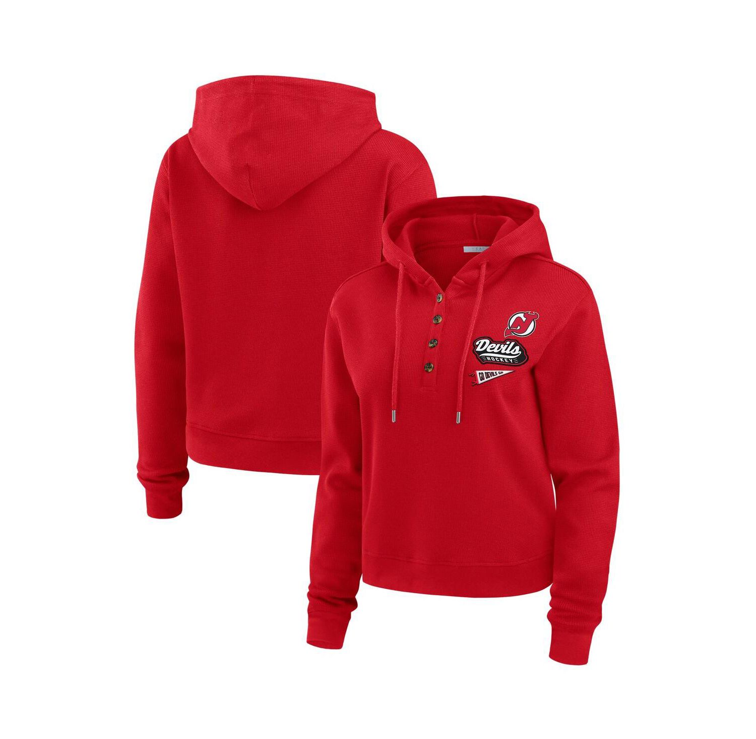 Women's Red New Jersey Devils Waffle-Knit Pullover Hoodie