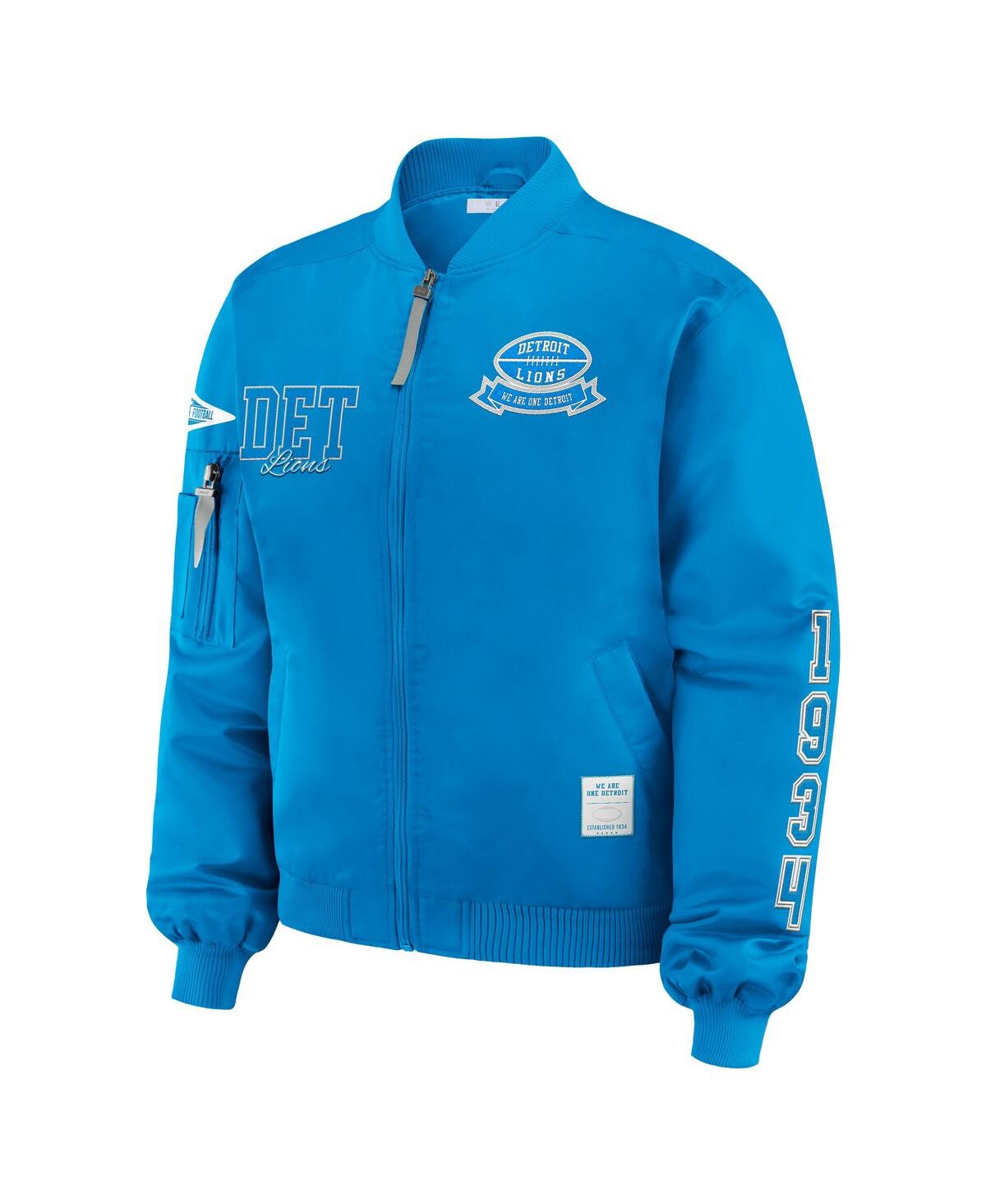 Wear By Erin Andrews Women's Blue Detroit Lions Patch Full-zip Bomber Jacket In Blue