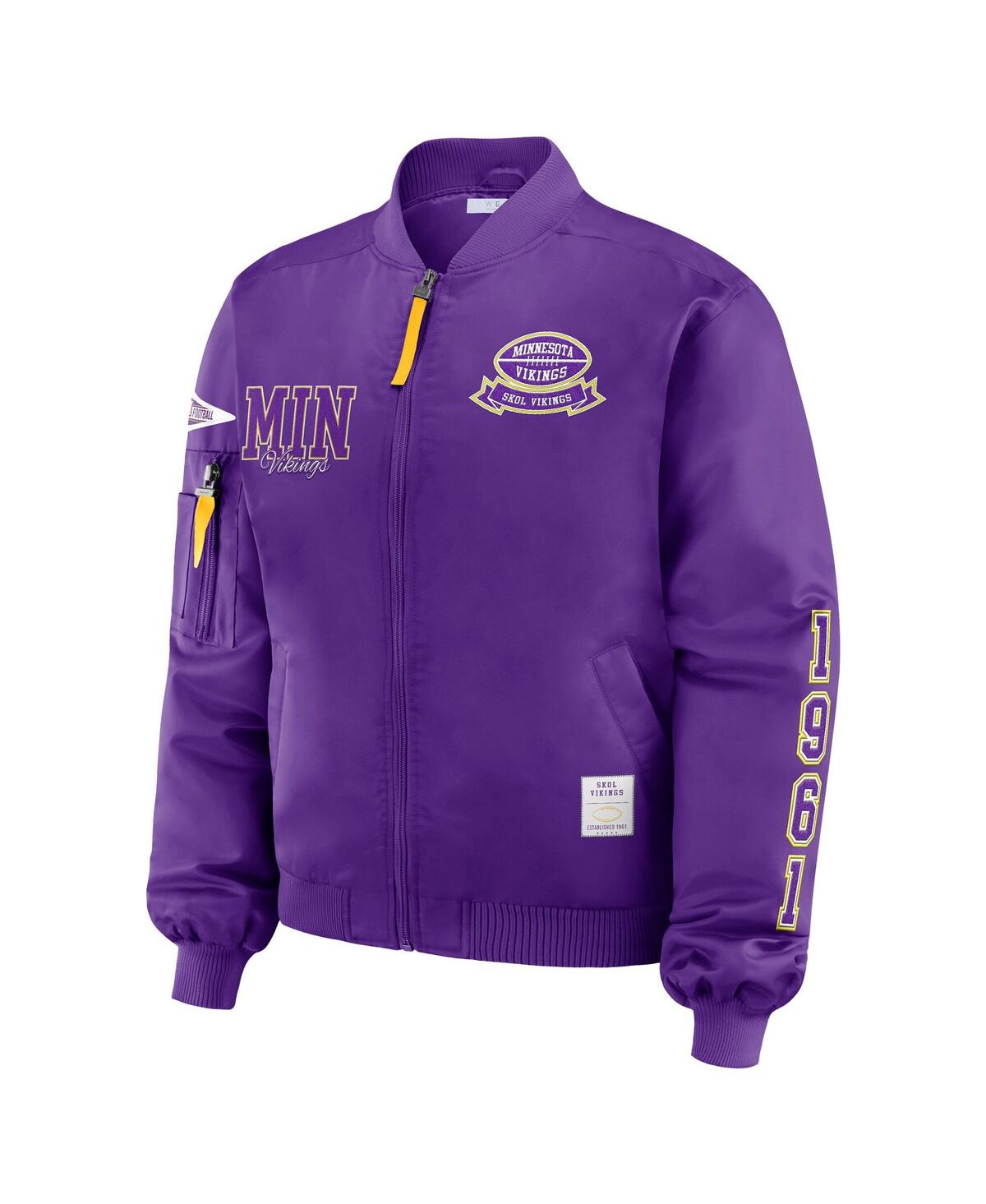 Wear By Erin Andrews Women's Purple Minnesota Vikings Patch Full-zip Bomber Jacket In Purple