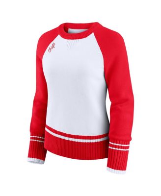 Women's White/Red Kansas City Chiefs Color Block Raglan Sweater