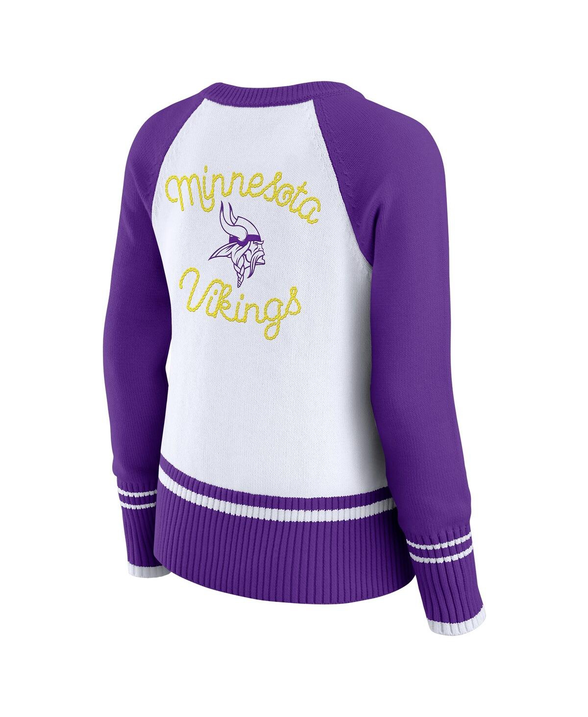 Wear by Erin Andrews Women's White/Purple Minnesota Vikings Color Block Raglan Sweater