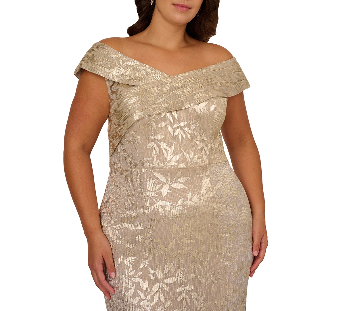 Adrianna Papell Women's Foil Leaf Mermaid Gown In Neutral