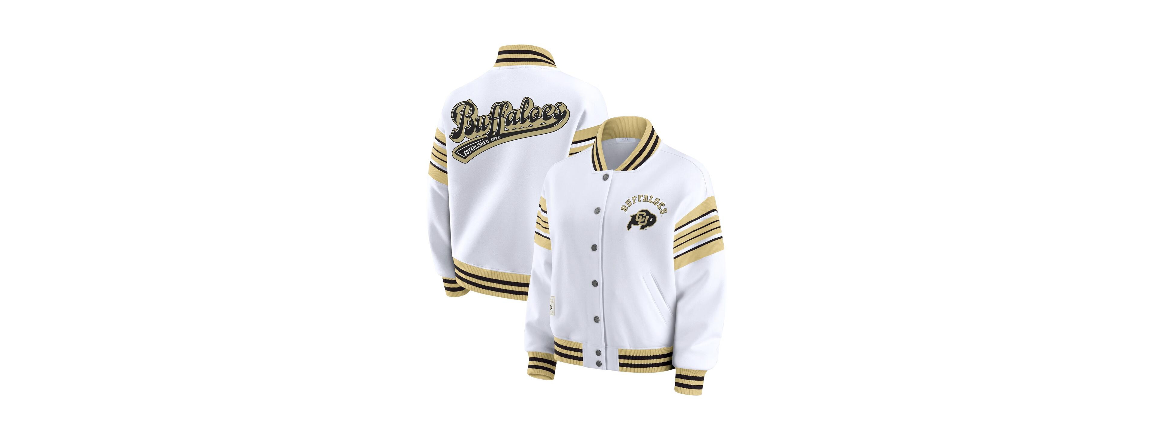 Wear by Erin Andrews Women's White/Gold Colorado Buffaloes Satin Stitch Full-Snap Fleece Sweatshirt Jacket