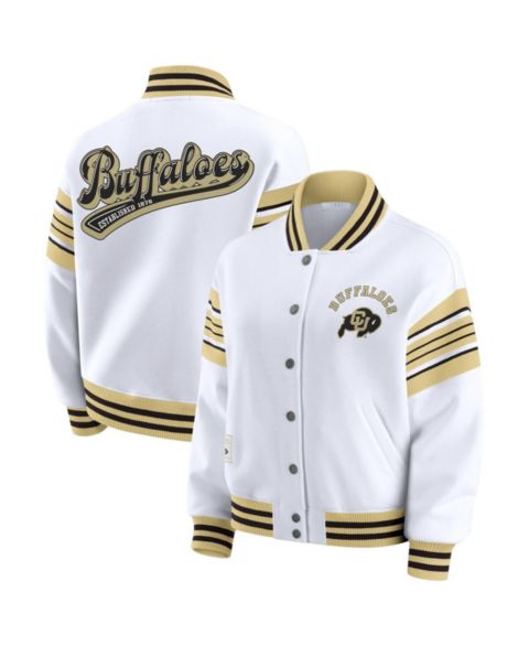 Женские худи WEAR by Erin Andrews Women's White/Gold Colorado Buffaloes Satin Stitch Full-Snap Fleece Sweatshirt Jacket