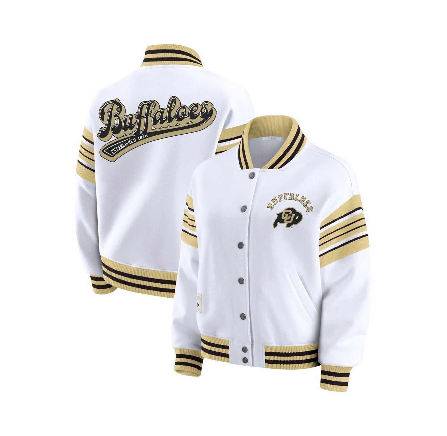 Women's White/Gold Colorado Buffaloes Satin Stitch Full-Snap Fleece Sweatshirt Jacket
