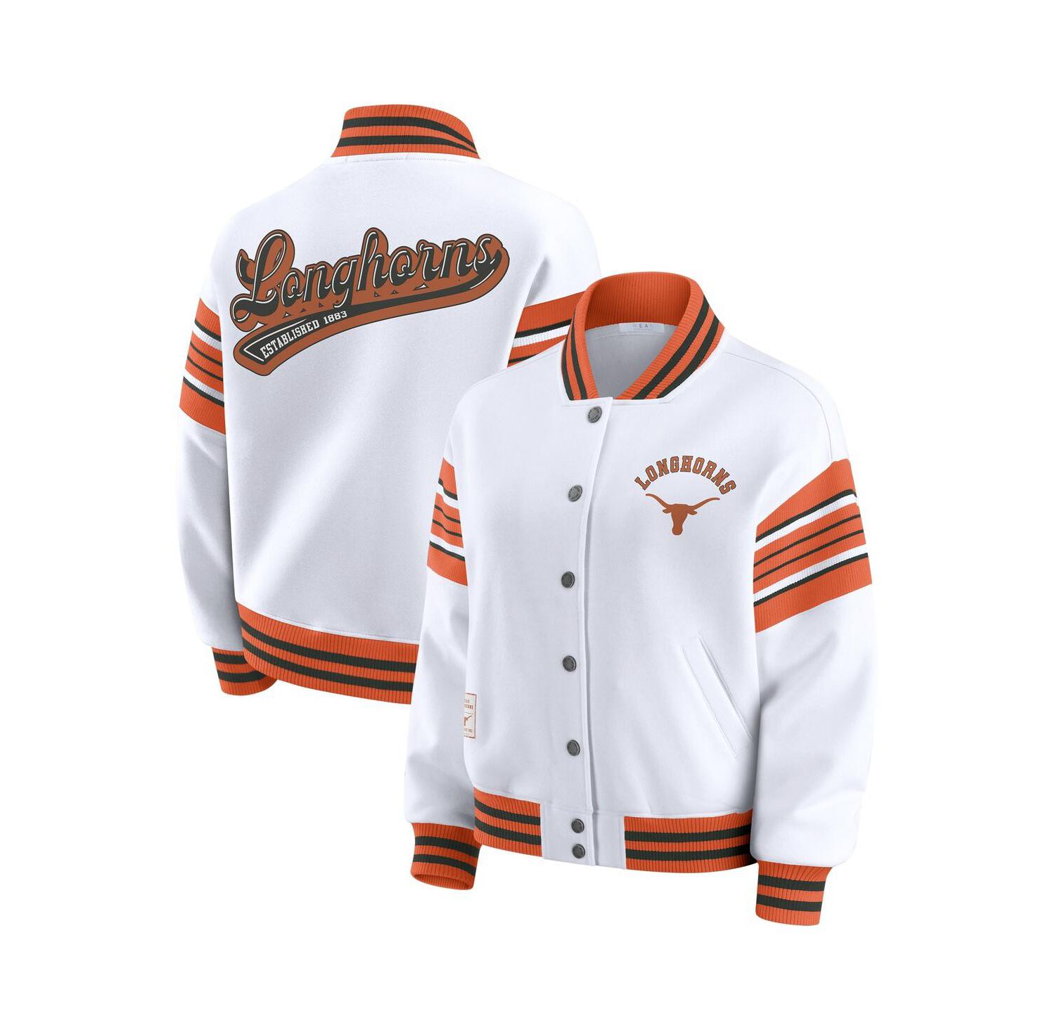 Women's White/Texas Orange Texas Longhorns Satin Stitch Full-Snap Fleece Sweatshirt Jacket