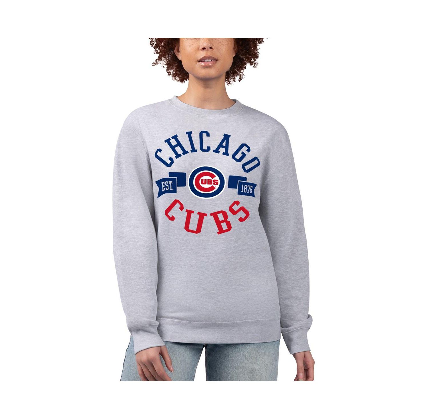 Women's Heather Gray Chicago Cubs Team Logo Fleece Pullover Sweatshirt
