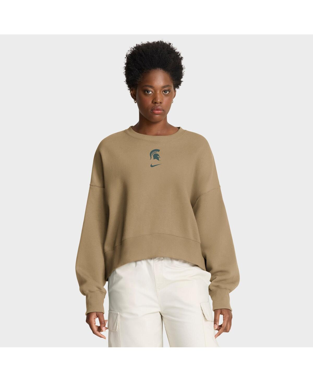 Nike Women's Tan Michigan State Spartans Oversized Phoenix 2-hit Pullover Sweatshirt In Brown