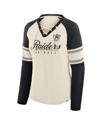 Women's Cream/Black Las Vegas Raiders Hometown Gridiron Hero Raglan Lace-Up V-Neck Long Sleeve T-Shirt