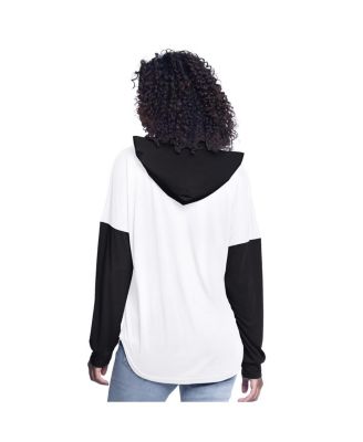 Women's White/Black William Byron Bench Player Oversized Long Sleeve Hoodie V-Neck T-Shirt