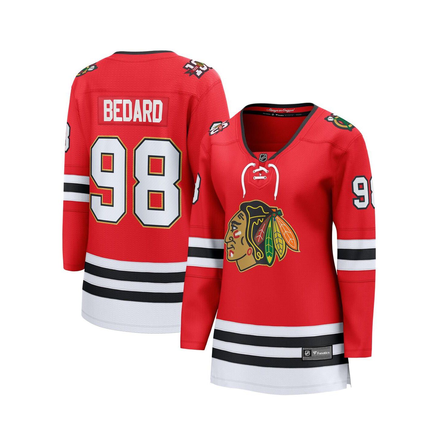 Женский топ Fanatics Connor Bedard Red Chicago Blackhawks Centennial Breakaway Player Jersey — фото 1