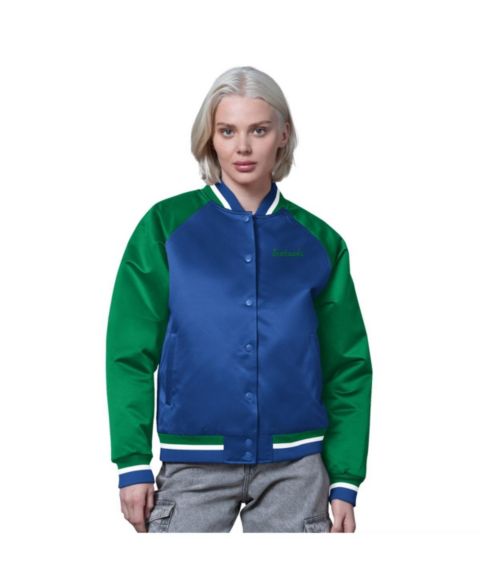 Женские куртки Starter Women's Royal/Green Seattle Seahawks Satin Full-Snap Vintage Varsity Jacket