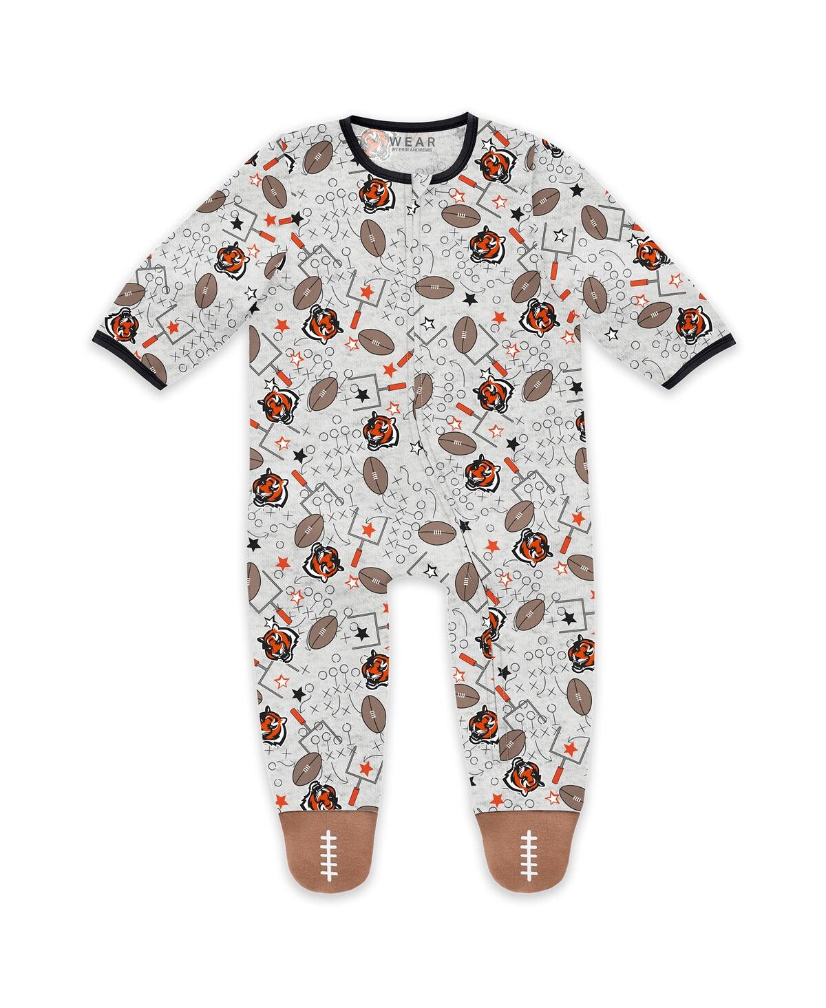 Wear By Erin Andrews Baby Boys And Girls Newborn Cincinnati Bengals Sleep And Play Full-zip Sleeper Bib Set In Gray