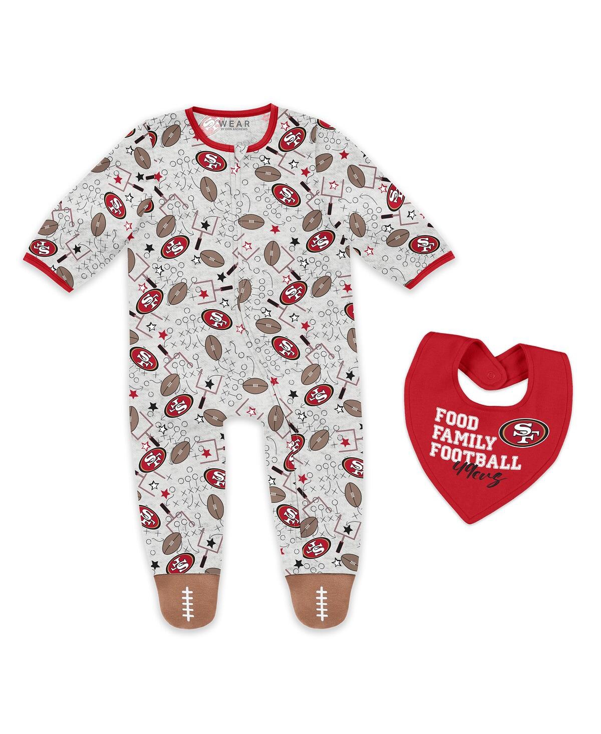Wear by Erin Andrews Baby Boys and Girls Newborn San Francisco 49ers Sleep and Play Full-Zip Sleeper Bib Set