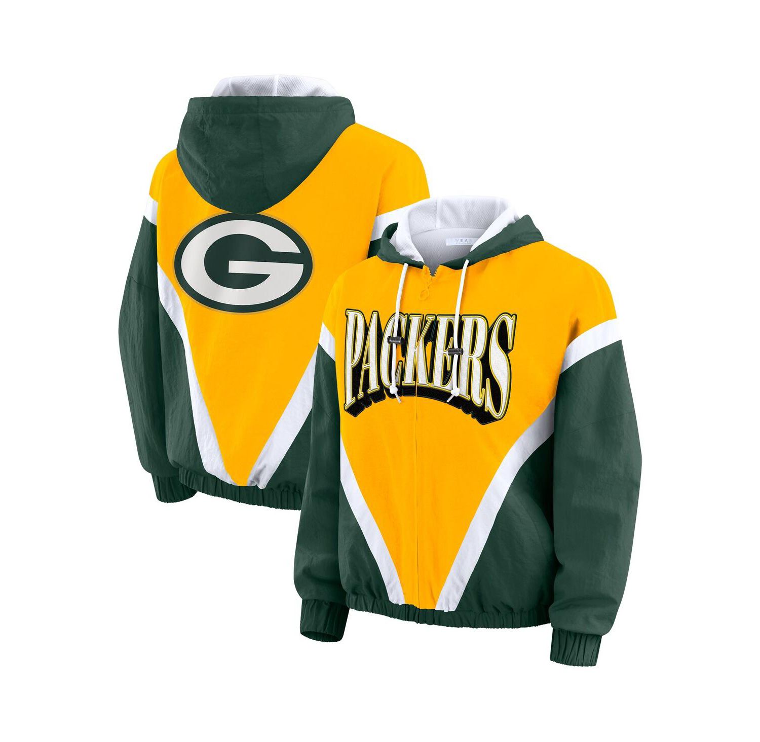 Women's Gold/Green Green Bay Packers Plus Size Retro Crinkle Full-Zip Hoodie Windbreaker Jacket