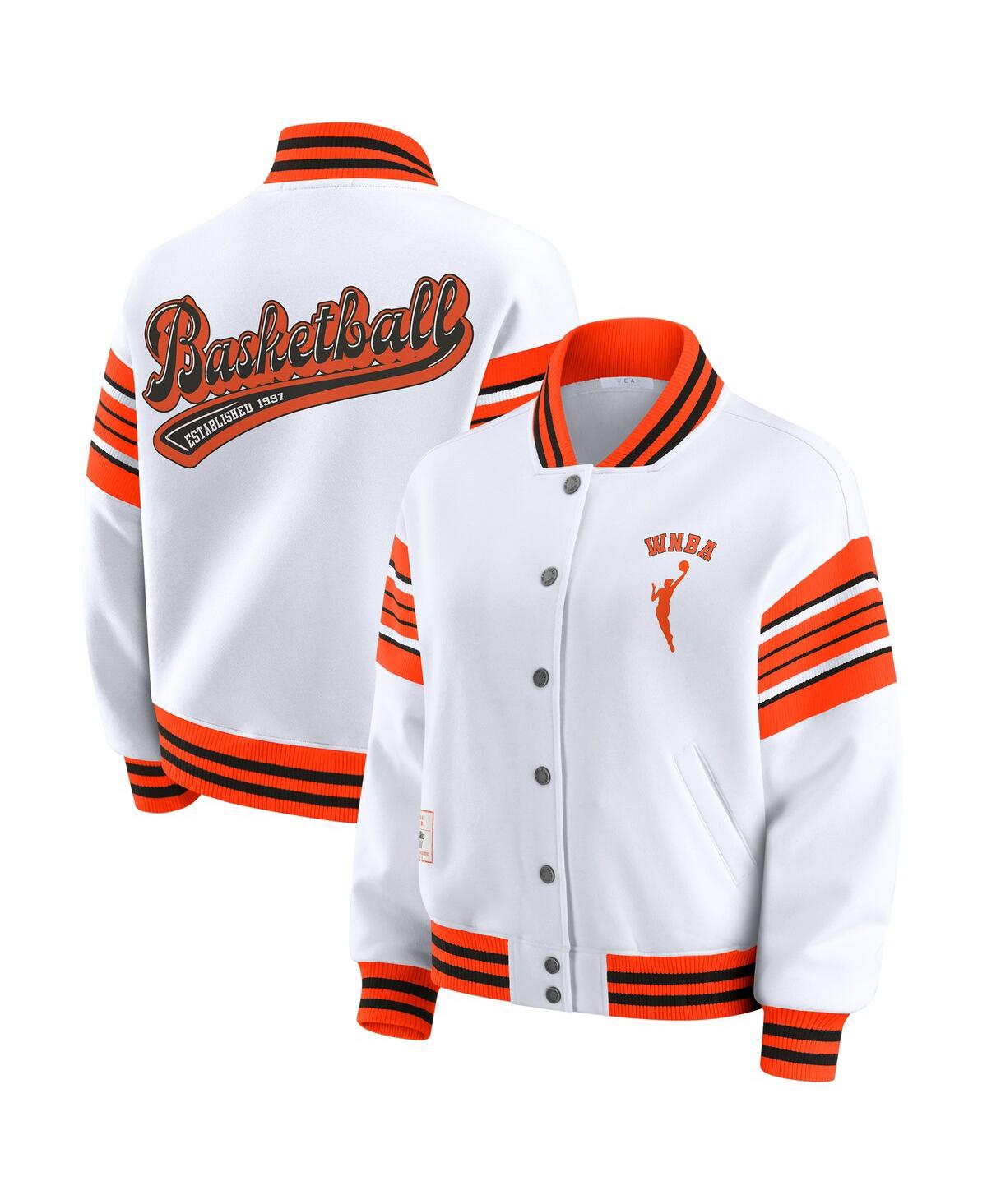Wear by Erin Andrews Women's White/Orange Wnba Full-Snap Fleece Sweatshirt Jacket
