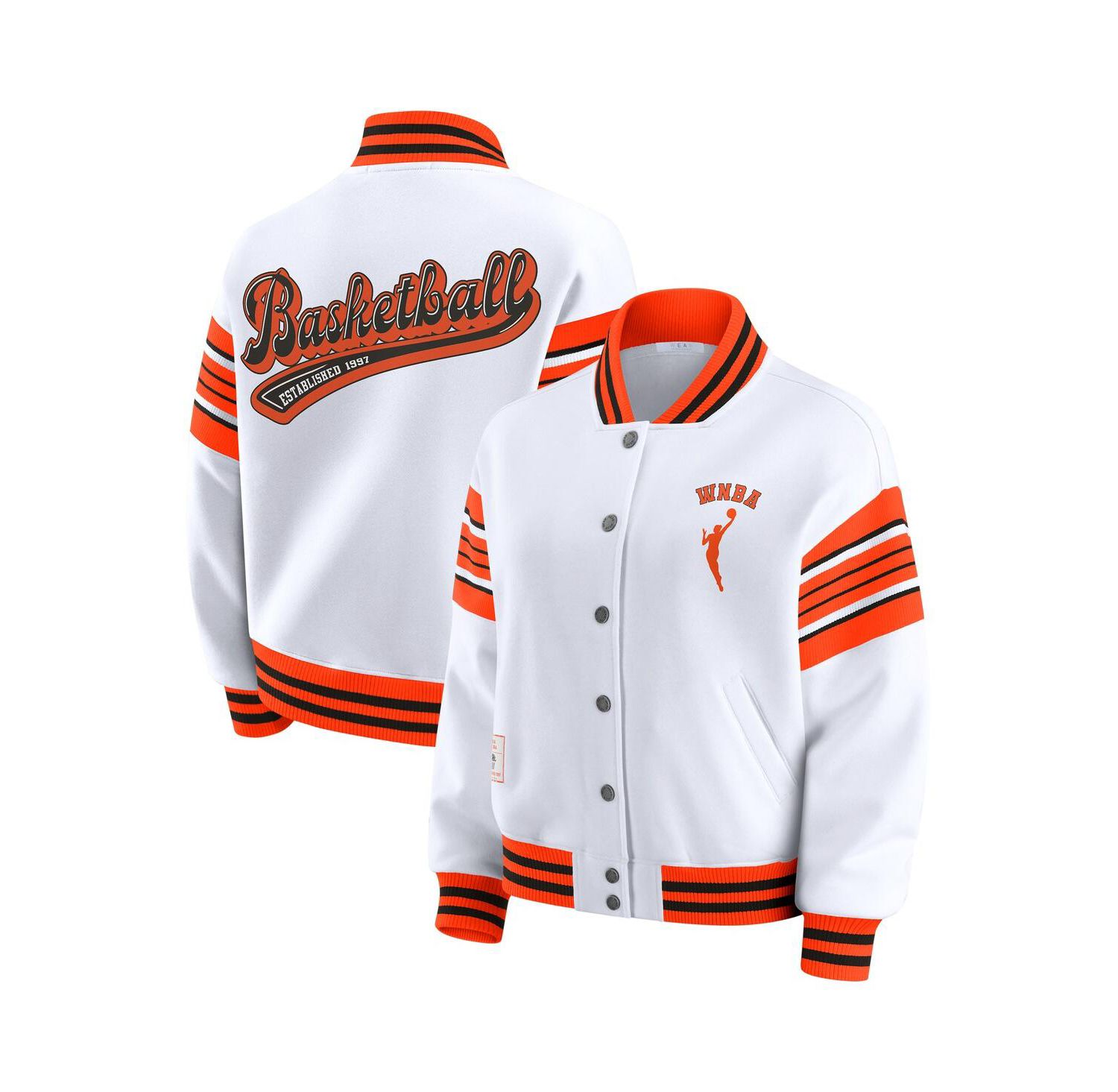 Women's White/Orange WNBA Full-Snap Fleece Sweatshirt Jacket