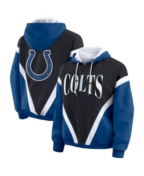 Женские худи WEAR by Erin Andrews Women's Black/Royal Indianapolis Colts Plus Size Retro Crinkle Full-Zip Windbreaker Jacket