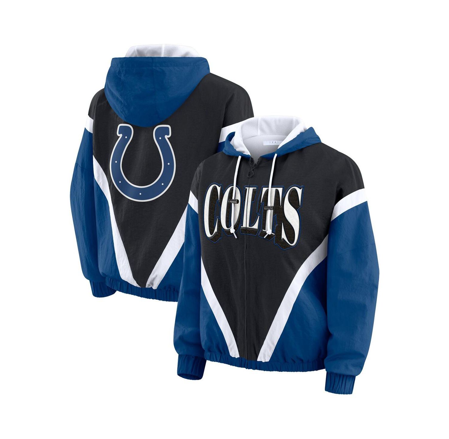 Women's Black/Royal Indianapolis Colts Plus Size Retro Crinkle Full-Zip Hoodie Windbreaker Jacket