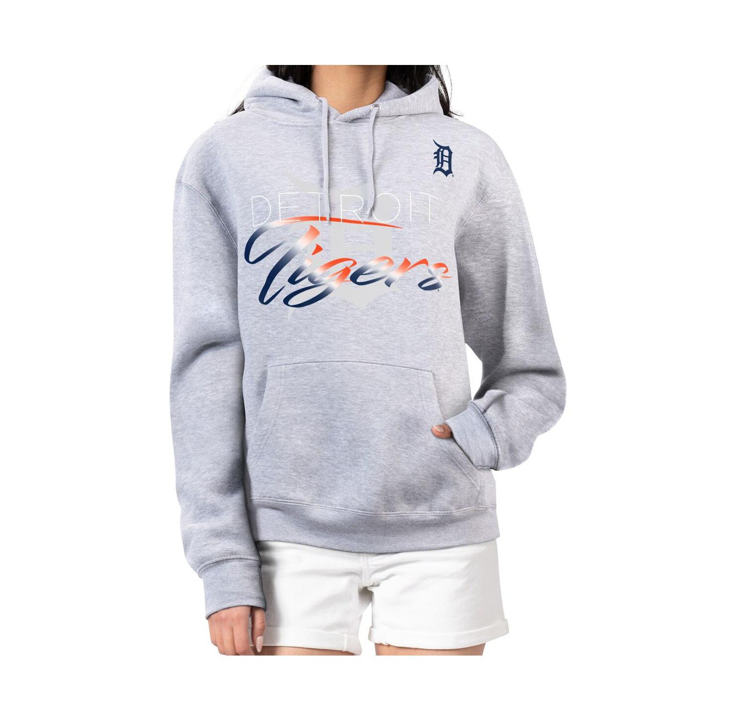 Women's Heather Gray Detroit Tigers Shadow Logo Graphic Pullover Hoodie